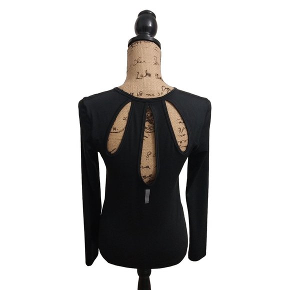 Victoria's Secret Sport Black Long Sleeve Cut Out Design Stretch Shirt Sz XS - Picture 2 of 8